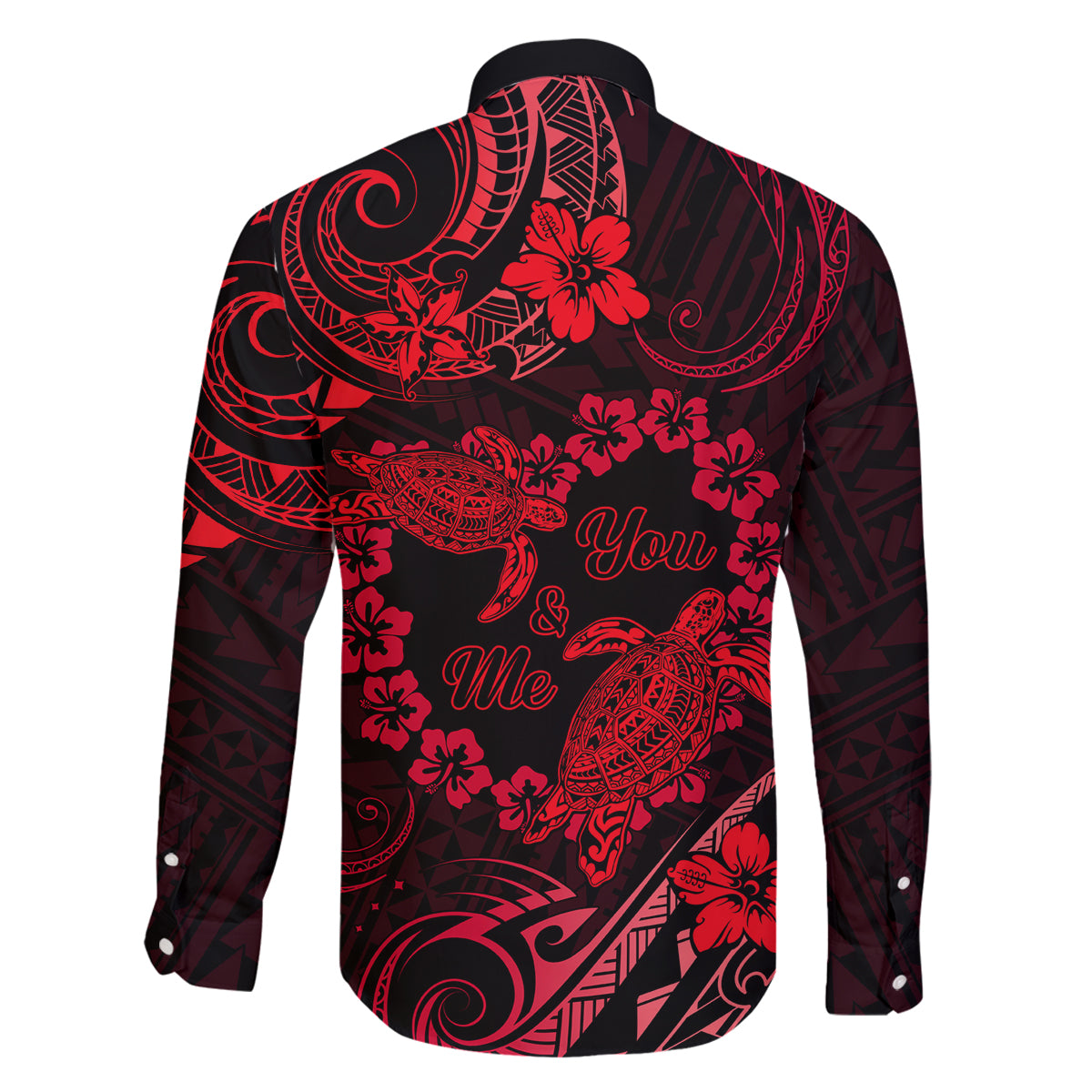 Polynesian Turtle Valentine Family Matching Long Sleeve Bodycon Dress and Hawaiian Shirt You And Me Red Hibiscus Heart LT01 - Polynesian Pride