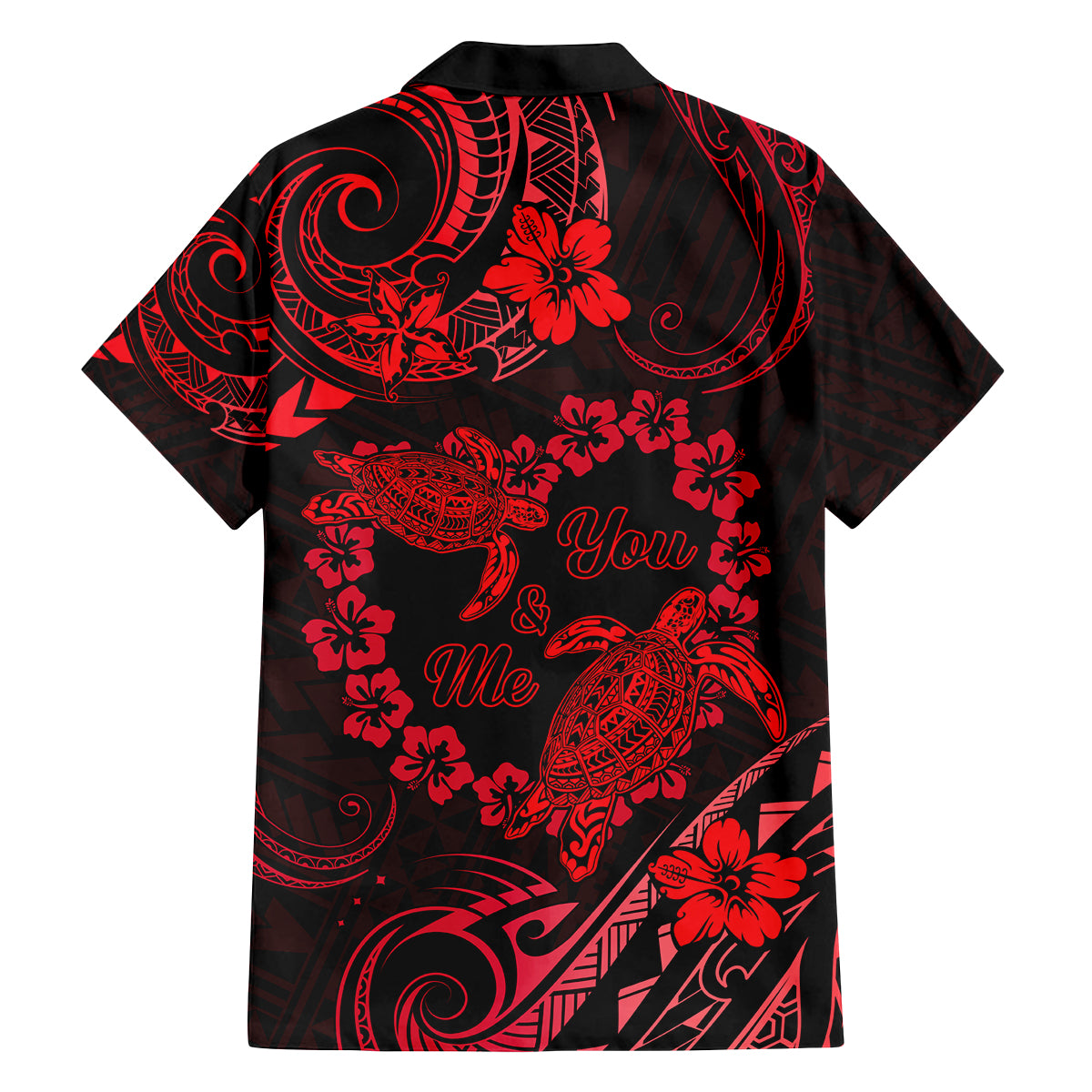 Polynesian Turtle Valentine Family Matching Off Shoulder Maxi Dress and Hawaiian Shirt You And Me Red Hibiscus Heart LT01 - Polynesian Pride
