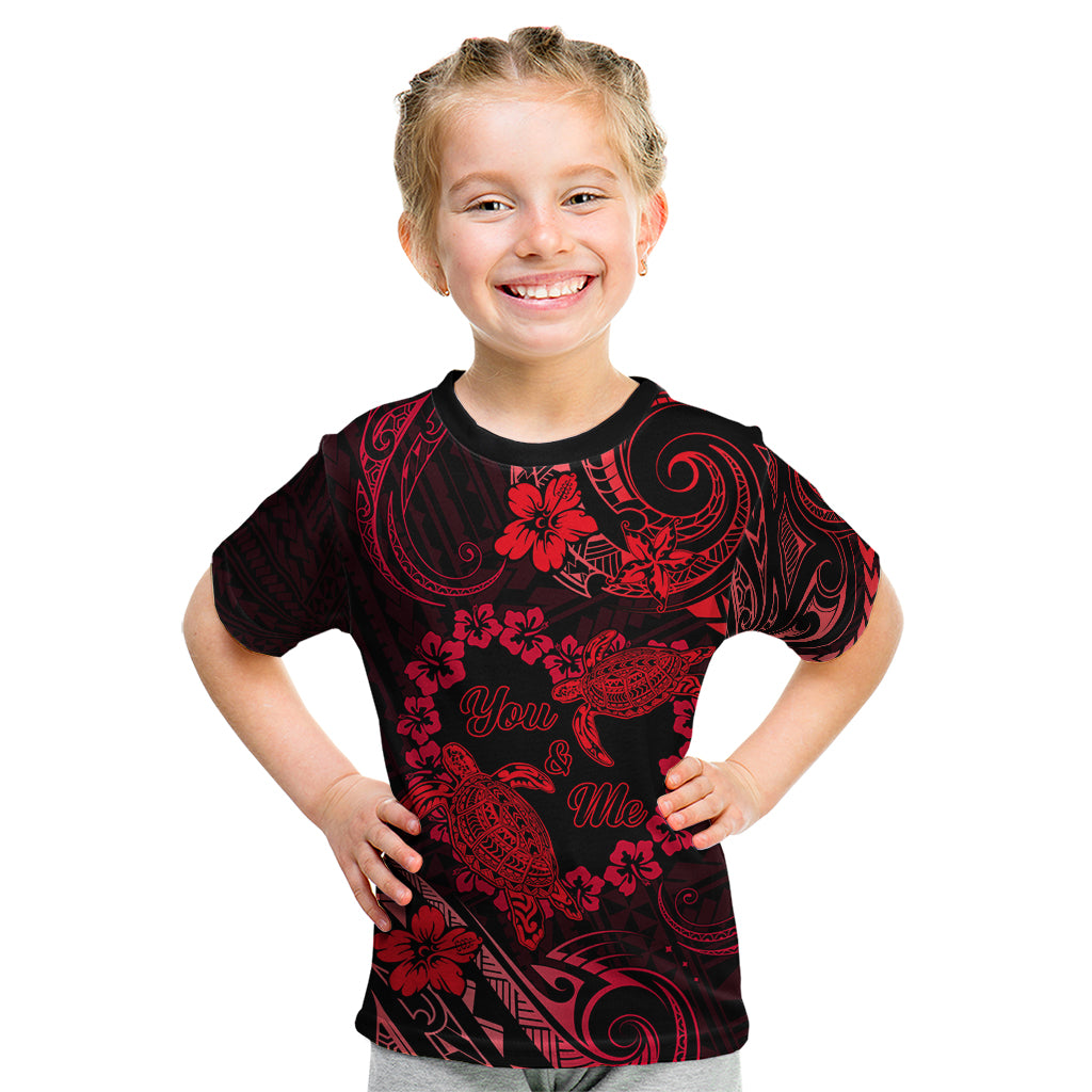 Polynesian Turtle Valentine Kid T Shirt You And Me Red Hibiscus Heart LT01 Red - Polynesian Pride