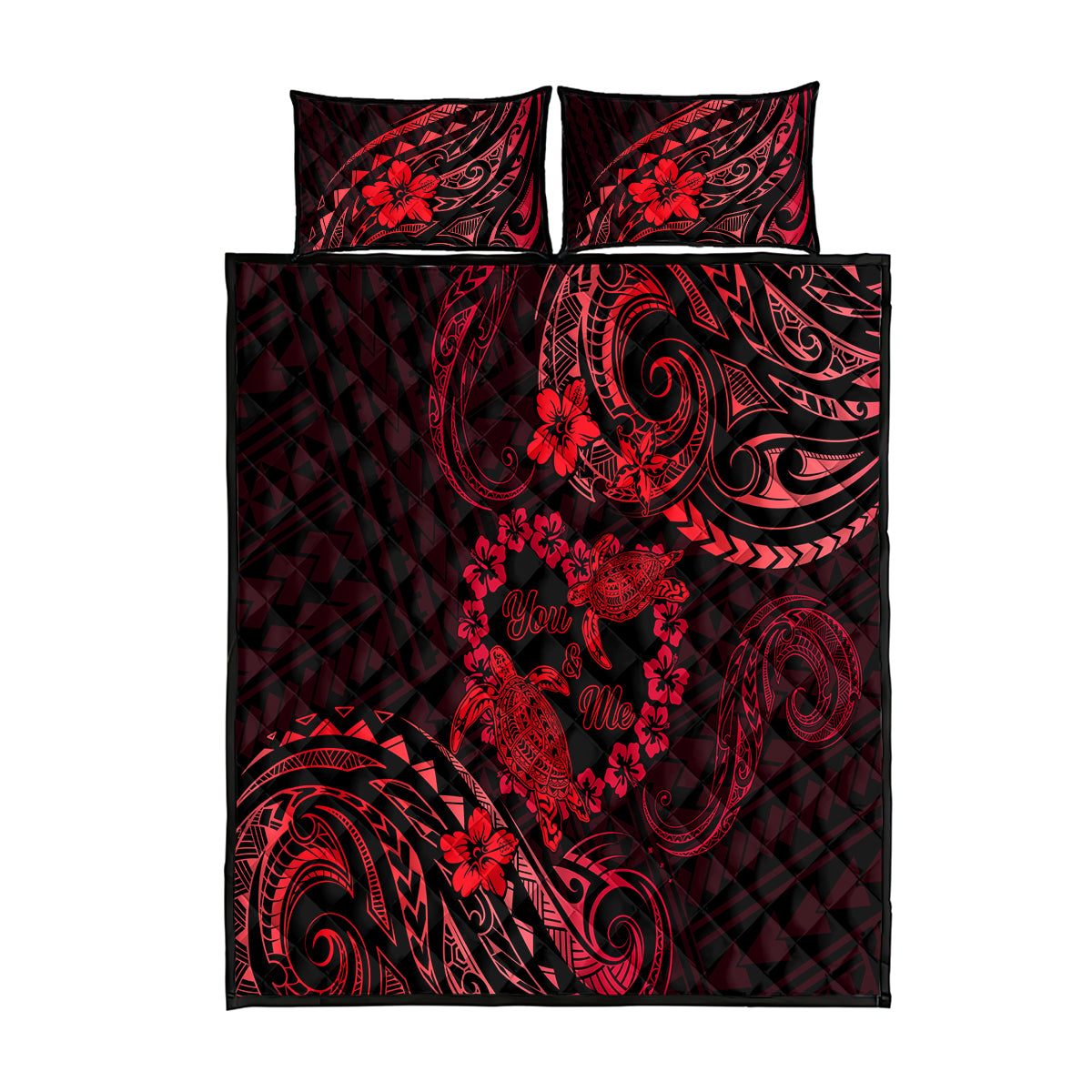 Polynesian Turtle Valentine Quilt Bed Set You And Me Red Hibiscus Heart LT01 Red - Polynesian Pride