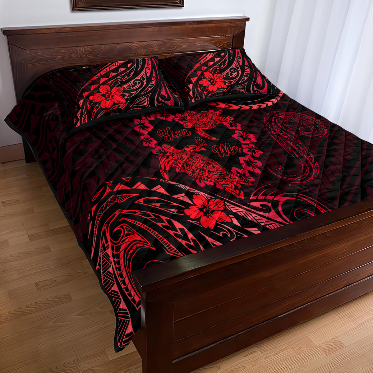 Polynesian Turtle Valentine Quilt Bed Set You And Me Red Hibiscus Heart LT01 - Polynesian Pride