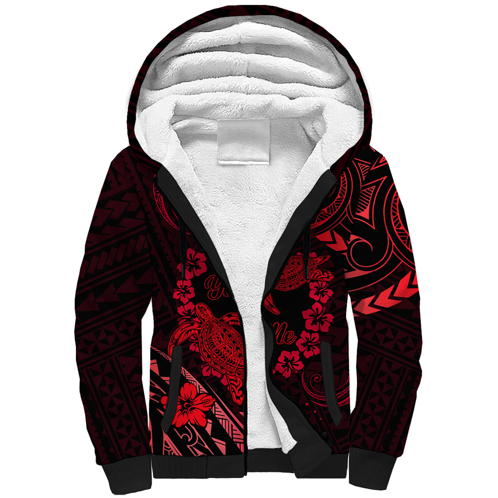 Polynesian Turtle Valentine Sherpa Hoodie You And Me Red Hibiscus Heart LT01 Unisex Red - Polynesian Pride