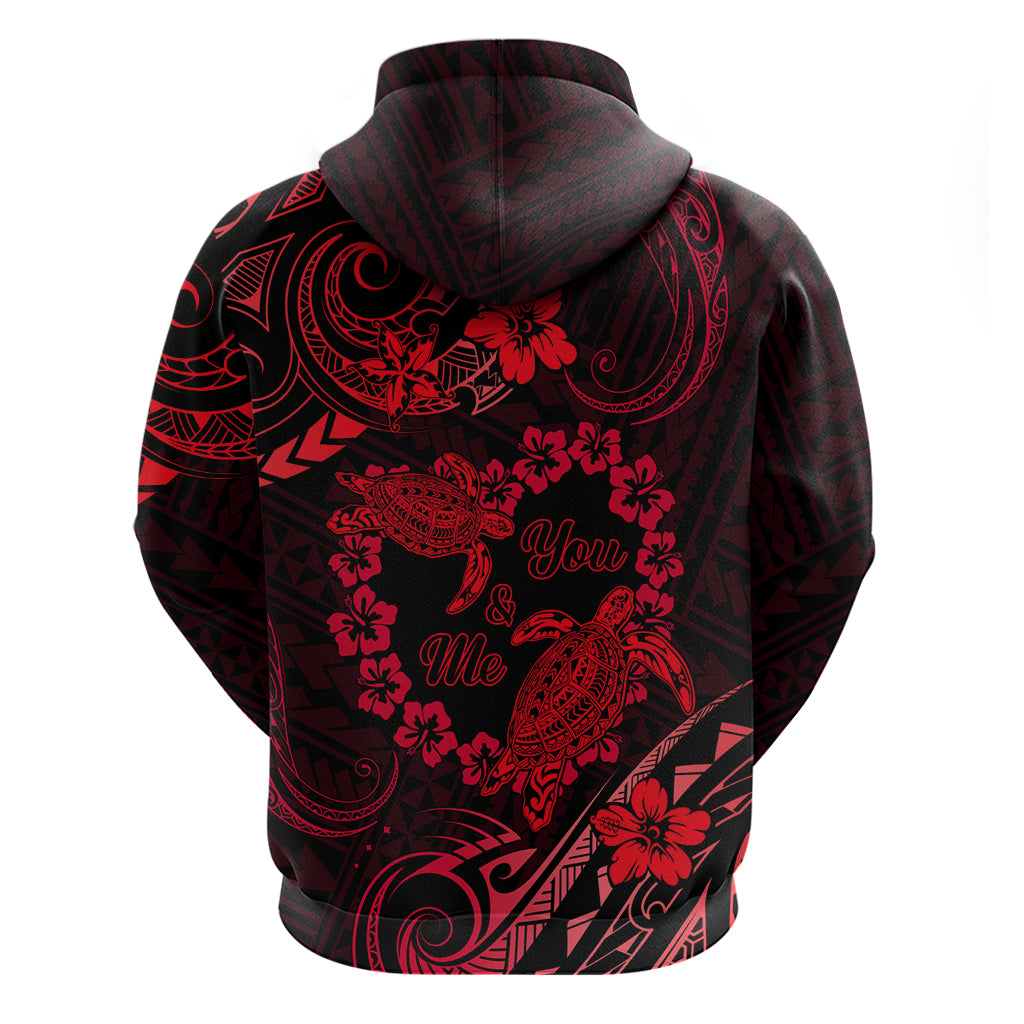 Polynesian Turtle Valentine Zip Hoodie You And Me Red Hibiscus Heart LT01 - Polynesian Pride