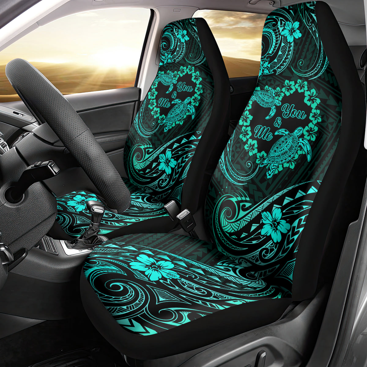 Polynesian Turtle Valentine Car Seat Cover You And Me Turquoise Hibiscus Heart LT01 - Polynesian Pride