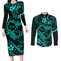 Polynesian Turtle Valentine Couples Matching Long Sleeve Bodycon Dress and Long Sleeve Button Shirt You And Me Turquoise Hibiscus Heart LT01 Turquoise - Polynesian Pride