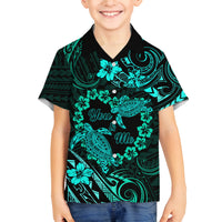 Polynesian Turtle Valentine Family Matching Long Sleeve Bodycon Dress and Hawaiian Shirt You And Me Turquoise Hibiscus Heart LT01 Son's Shirt Turquoise - Polynesian Pride
