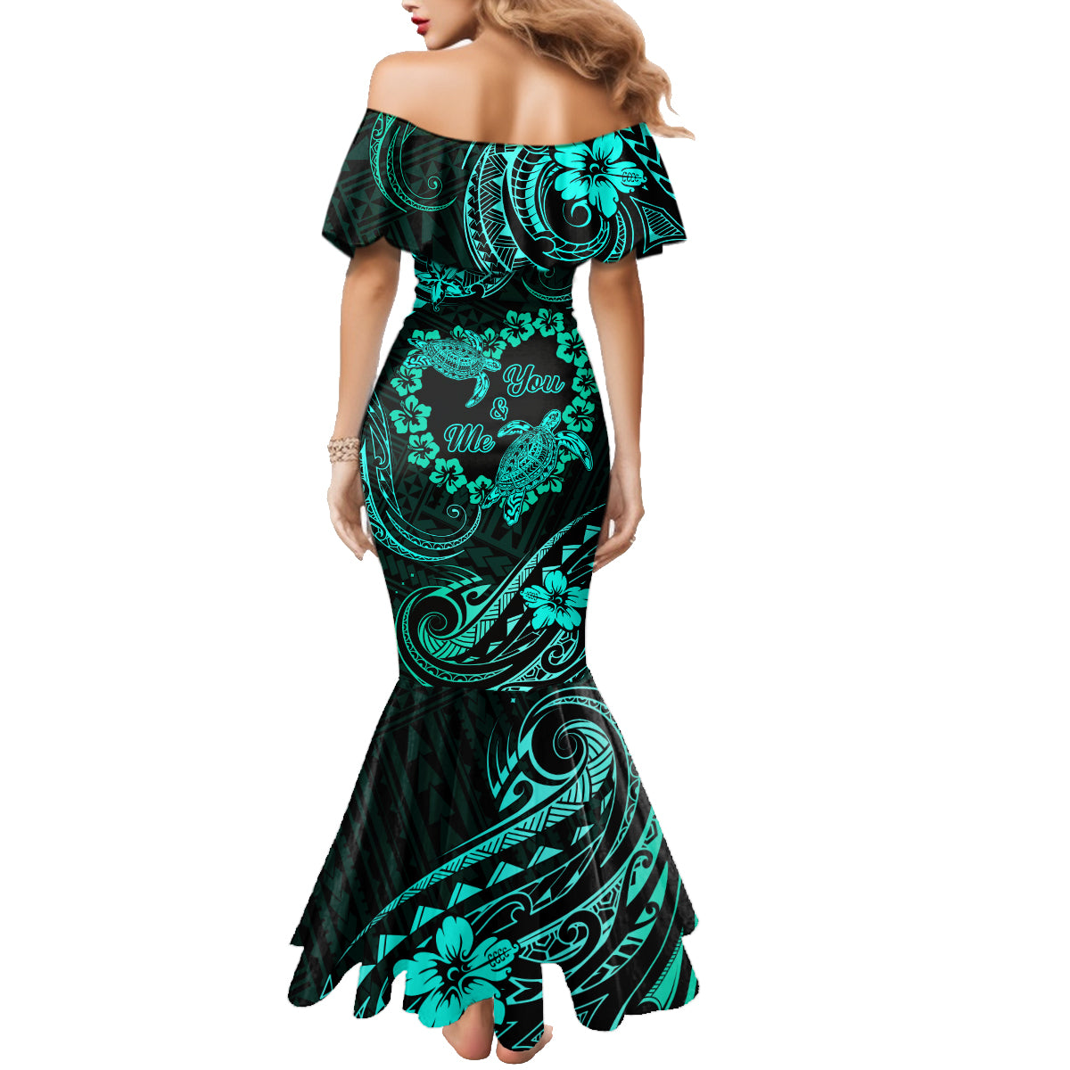 Polynesian Turtle Valentine Family Matching Mermaid Dress and Hawaiian Shirt You And Me Turquoise Hibiscus Heart LT01 - Polynesian Pride