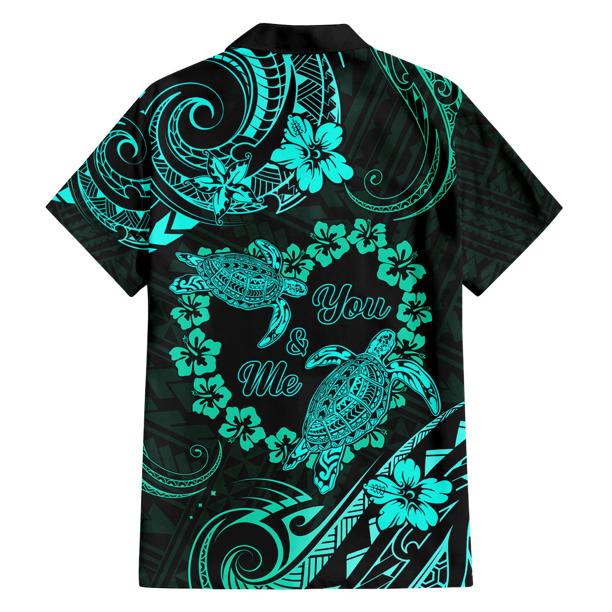 Polynesian Turtle Valentine Family Matching Off Shoulder Maxi Dress and Hawaiian Shirt You And Me Turquoise Hibiscus Heart LT01 - Polynesian Pride