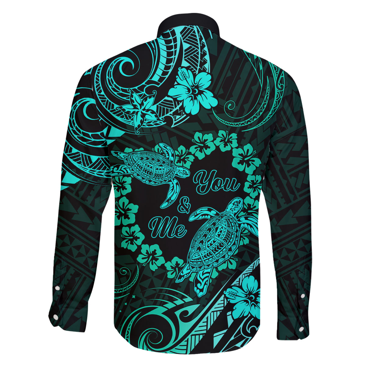 Polynesian Turtle Valentine Family Matching Puletasi and Hawaiian Shirt You And Me Turquoise Hibiscus Heart LT01 - Polynesian Pride