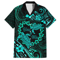 Polynesian Turtle Valentine Family Matching Summer Maxi Dress and Hawaiian Shirt You And Me Turquoise Hibiscus Heart LT01 Dad's Shirt - Short Sleeve Turquoise - Polynesian Pride