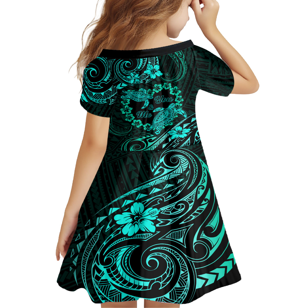 Polynesian Turtle Valentine Family Matching Tank Maxi Dress and Hawaiian Shirt You And Me Turquoise Hibiscus Heart LT01 - Polynesian Pride