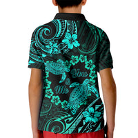 Polynesian Turtle Valentine Kid Polo Shirt You And Me Turquoise Hibiscus Heart LT01 - Polynesian Pride