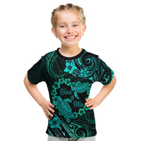 Polynesian Turtle Valentine Kid T Shirt You And Me Turquoise Hibiscus Heart LT01 Turquoise - Polynesian Pride
