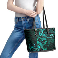 Polynesian Turtle Valentine Leather Tote Bag You And Me Turquoise Hibiscus Heart LT01 - Polynesian Pride
