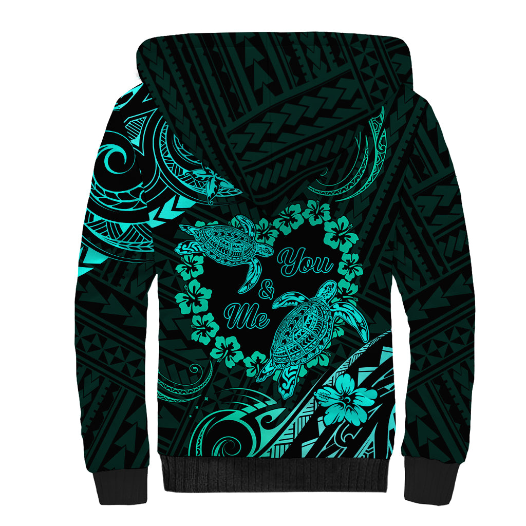 Polynesian Turtle Valentine Sherpa Hoodie You And Me Turquoise Hibiscus Heart LT01 - Polynesian Pride
