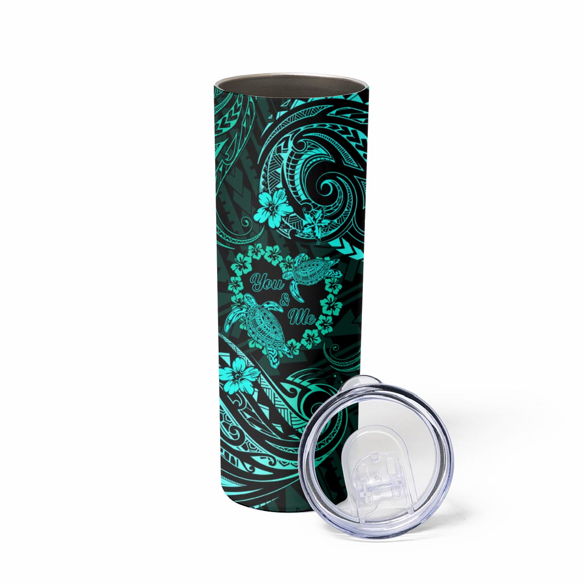 Polynesian Turtle Valentine Skinny Tumbler You And Me Turquoise Hibiscus Heart