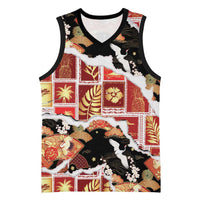 Hawaii Japanese Culture Black Basketball Jersey Spring Cranes Aloha Pattern