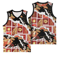 Hawaii Japanese Culture Black Basketball Jersey Spring Cranes Aloha Pattern