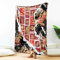 Hawaii Japanese Culture Black Blanket Spring Cranes Aloha Pattern