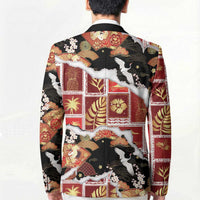 Hawaii Japanese Culture Black Blazer Spring Cranes Aloha Pattern