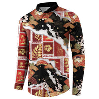 Hawaii Japanese Culture Black Button Sweatshirt Spring Cranes Aloha Pattern