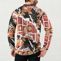 Hawaii Japanese Culture Black Button Sweatshirt Spring Cranes Aloha Pattern