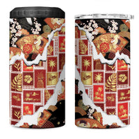Hawaii Japanese Culture Black 4 in 1 Can Cooler Tumbler Spring Cranes Aloha Pattern