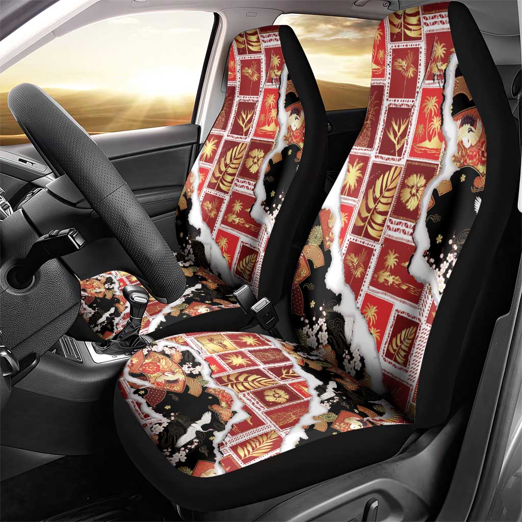 Hawaii Japanese Culture Black Car Seat Cover Spring Cranes Aloha Pattern