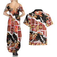 Hawaii Japanese Culture Black Couples Matching Summer Maxi Dress and Hawaiian Shirt Spring Cranes Aloha Pattern LT01 - Polynesian Pride