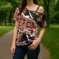 Hawaii Japanese Culture Black Cross Shoulder Shirt Spring Cranes Aloha Pattern