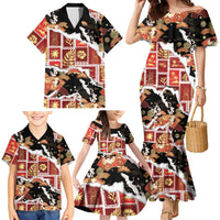 Hawaii Japanese Culture Black Family Matching Mermaid Dress and Hawaiian Shirt Spring Cranes Aloha Pattern