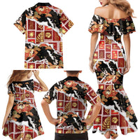 Hawaii Japanese Culture Black Family Matching Mermaid Dress and Hawaiian Shirt Spring Cranes Aloha Pattern