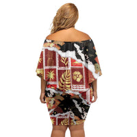 Hawaii Japanese Culture Black Family Matching Off Shoulder Short Dress and Hawaiian Shirt Spring Cranes Aloha Pattern