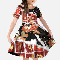Hawaii Japanese Culture Black Family Matching Short Sleeve Bodycon Dress and Hawaiian Shirt Spring Cranes Aloha Pattern