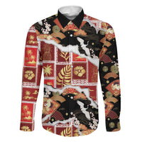 Hawaii Japanese Culture Black Family Matching Short Sleeve Bodycon Dress and Hawaiian Shirt Spring Cranes Aloha Pattern