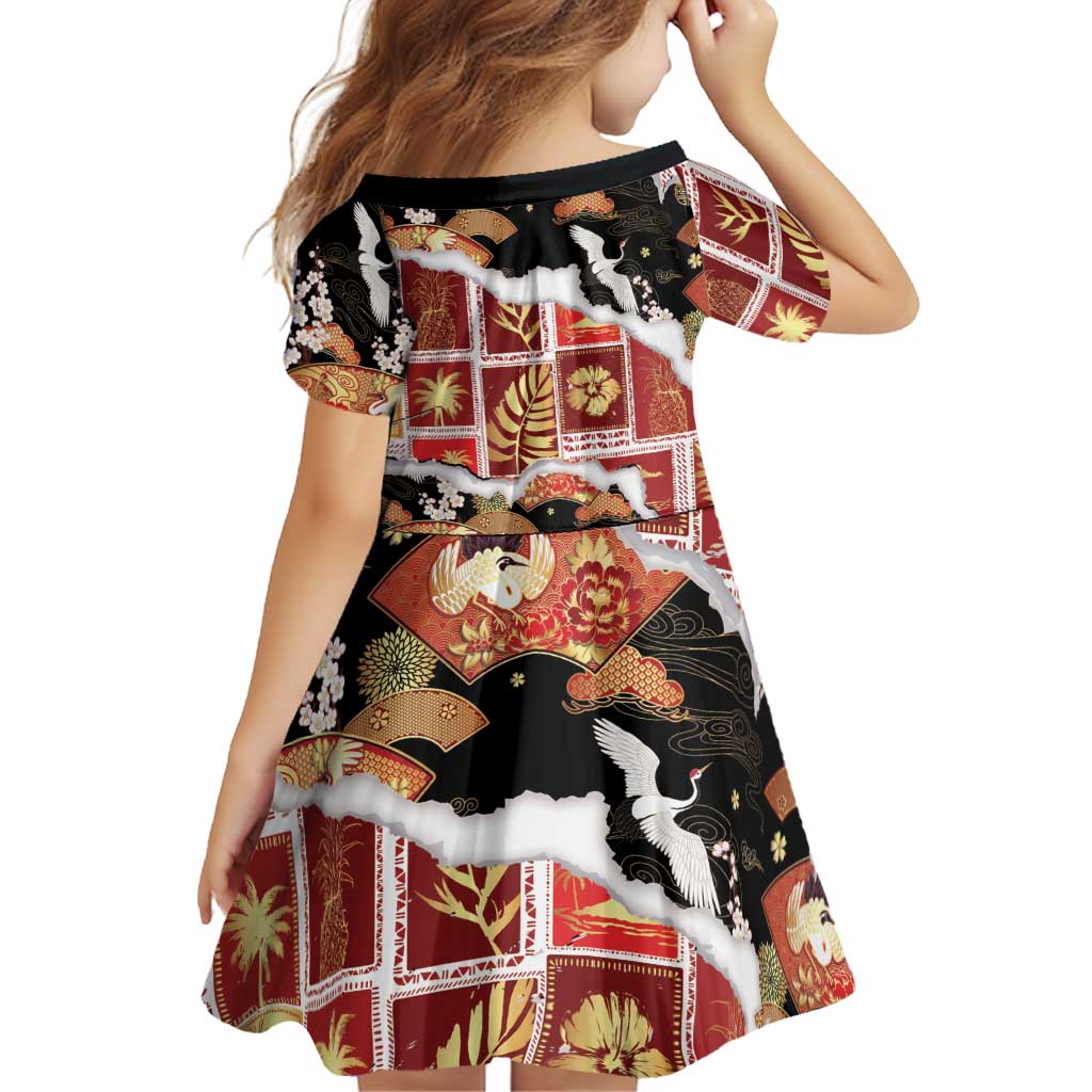 Hawaii Japanese Culture Black Family Matching Tank Maxi Dress and Hawaiian Shirt Spring Cranes Aloha Pattern