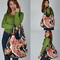 Hawaii Japanese Culture Black Grocery Bag Spring Cranes Aloha Pattern
