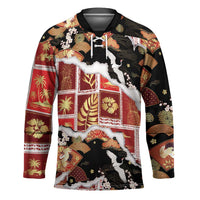 Hawaii Japanese Culture Black Hockey Jersey Spring Cranes Aloha Pattern