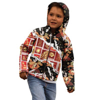 Hawaii Japanese Culture Black Kid Hoodie Spring Cranes Aloha Pattern