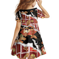 Hawaii Japanese Culture Black Kid Short Sleeve Dress Spring Cranes Aloha Pattern
