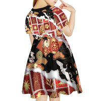 Hawaii Japanese Culture Black Kid Short Sleeve Dress Spring Cranes Aloha Pattern