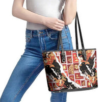 Hawaii Japanese Culture Black Leather Tote Bag Spring Cranes Aloha Pattern
