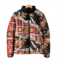 Hawaii Japanese Culture Black Padded Jacket Spring Cranes Aloha Pattern