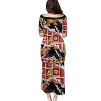 Hawaii Japanese Culture Black Puletasi Spring Cranes Aloha Pattern