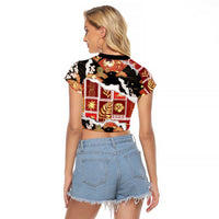 Hawaii Japanese Culture Black Raglan Cropped T Shirt Spring Cranes Aloha Pattern