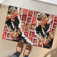 Hawaii Japanese Culture Black Rubber Doormat Spring Cranes Aloha Pattern