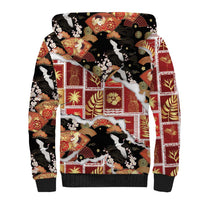 Hawaii Japanese Culture Black Sherpa Hoodie Spring Cranes Aloha Pattern