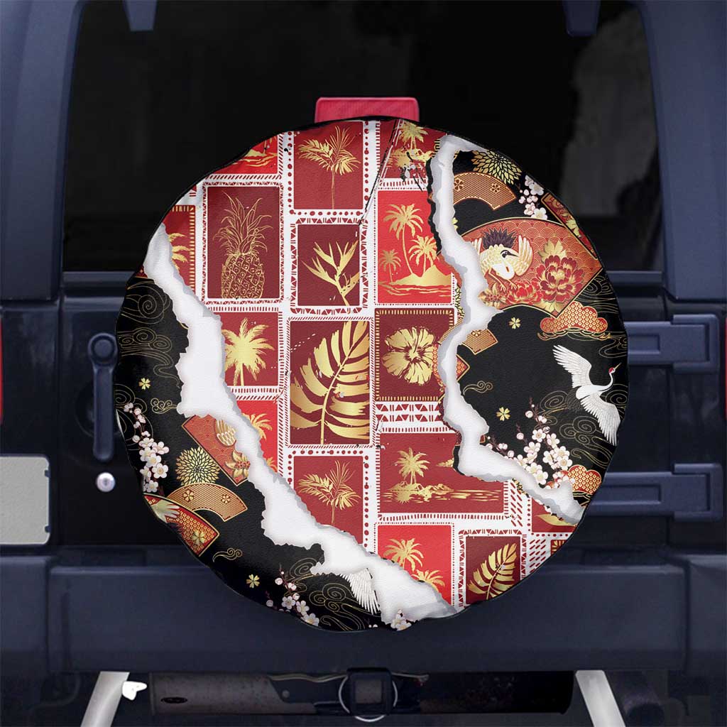 Hawaii Japanese Culture Black Spare Tire Cover Spring Cranes Aloha Pattern