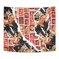 Hawaii Japanese Culture Black Tapestry Spring Cranes Aloha Pattern