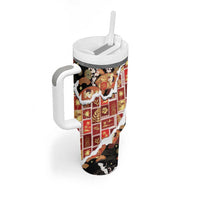 Hawaii Japanese Culture Black Tumbler With Handle Spring Cranes Aloha Pattern